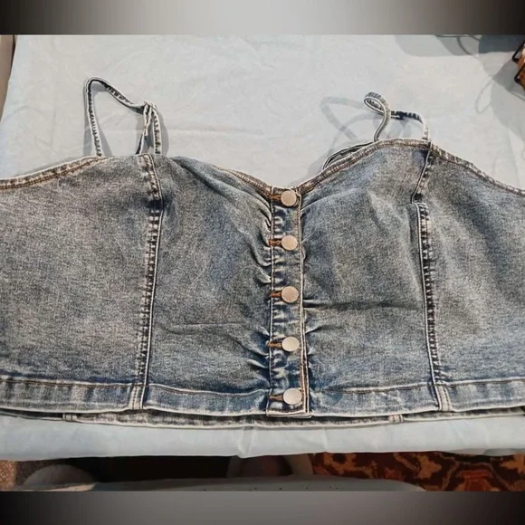 Women's Plus Size Denim corset Sleeveless Cami Crop Top - Picture 7 of 7